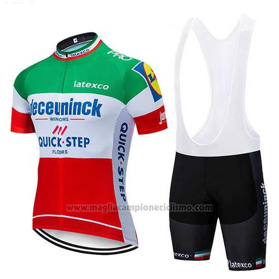 2019 Abbigliamento Ciclismo Deceuninck Quick Step Verde Bianco Rosso Manica Corta e Salopette